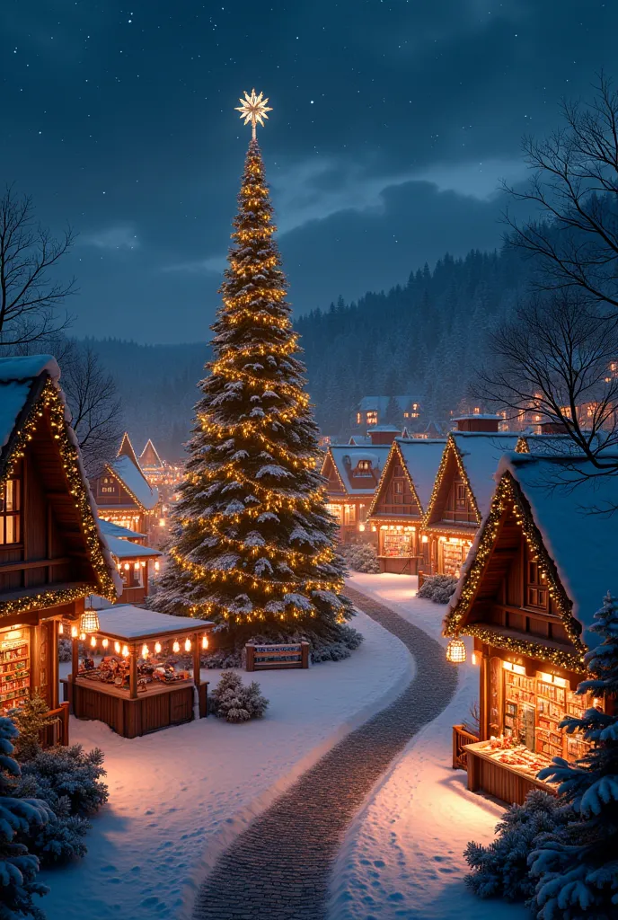 a big christmas market, without people in norway at night
