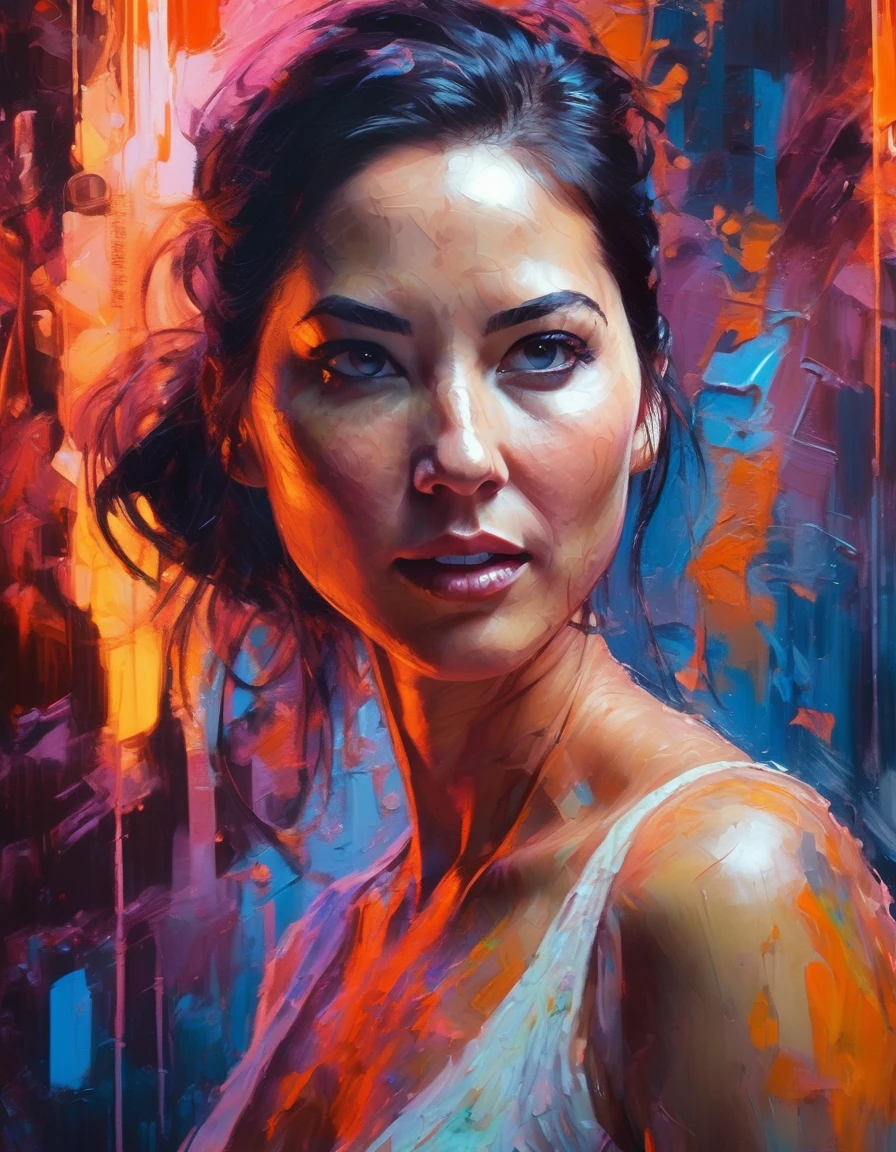 ((olvmnnpsy, curvy, plump woman looking straight into the camera, smiling)), art: Henry Asencio, close-up, lava lamp captured in ultra-realistic style, posing in the undulating glow of a neon atmosphere reminiscent of Syd Mead's futuristic aesthetic, the lava inside the lamp seamlessly morphs, soft focus background, neon glow, digital painting, dramatic lighting , artstation trend, sharp focus, studio photo, intricate details, high detail,