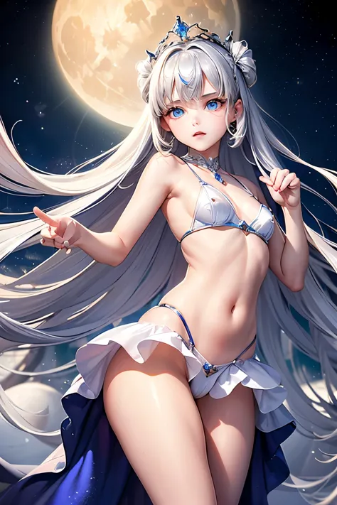 masterpiece,best quality,very detailed,beautiful girl, teenager,queen of the moon,giant moon,small breasts,narrow waist,straight...