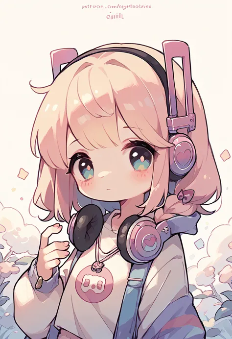 pretty girl、soft atmosphere、wearing headphones