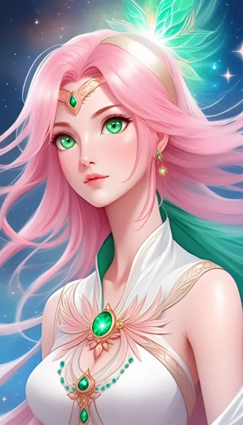 ethereal fantasy concept art of   sak_nar woman, pink hair, green eyes,   . magnificent, celestial, ethereal, painterly, epic, m...