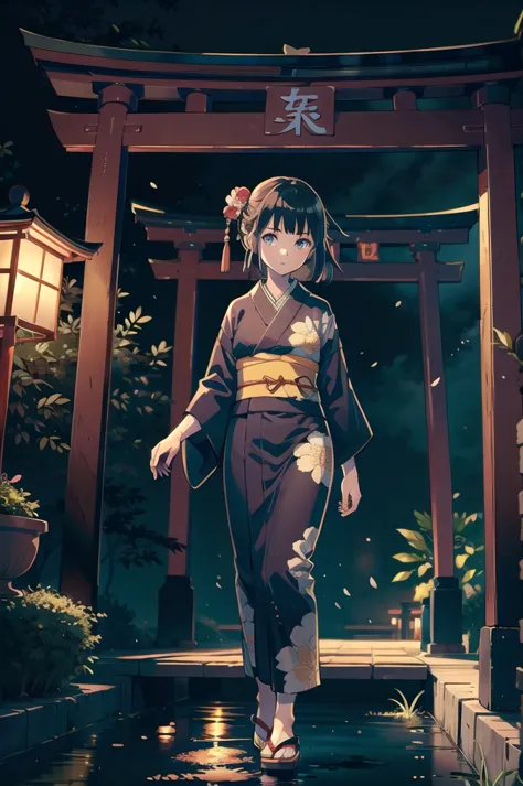 (masterpiece),  1girl,  japanese horror game,  kimono,  torii,  shrine gate