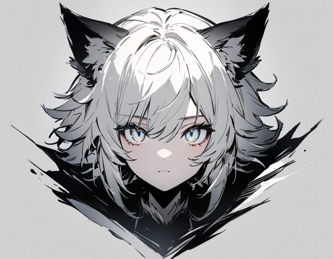 (UHD, best quality), Beast Girl, (Full body portrait:1.3), (Eyes are hidden by hair:1.5, Messy short hair:1.5, Hair is divided down the middle into black and white) Wolf Ears, Wolf&#39;s bushy tail, Large hand with sharp claws, (A short-sleeved dress with a wide open chest, above-knee length boots), ((Grin, Big Mouth, Deformed jagged teeth)), ((On stage:1.2, Dancing:1.3, Live)), Cocktail High Beam:1.2, Halloween Party:1.4