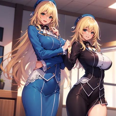 , view your audience,
blonde　hair,big breasts, smile, open your mouth, smile,wide hips,長いhair,indoor,uniform,atagokc, (atago) un...