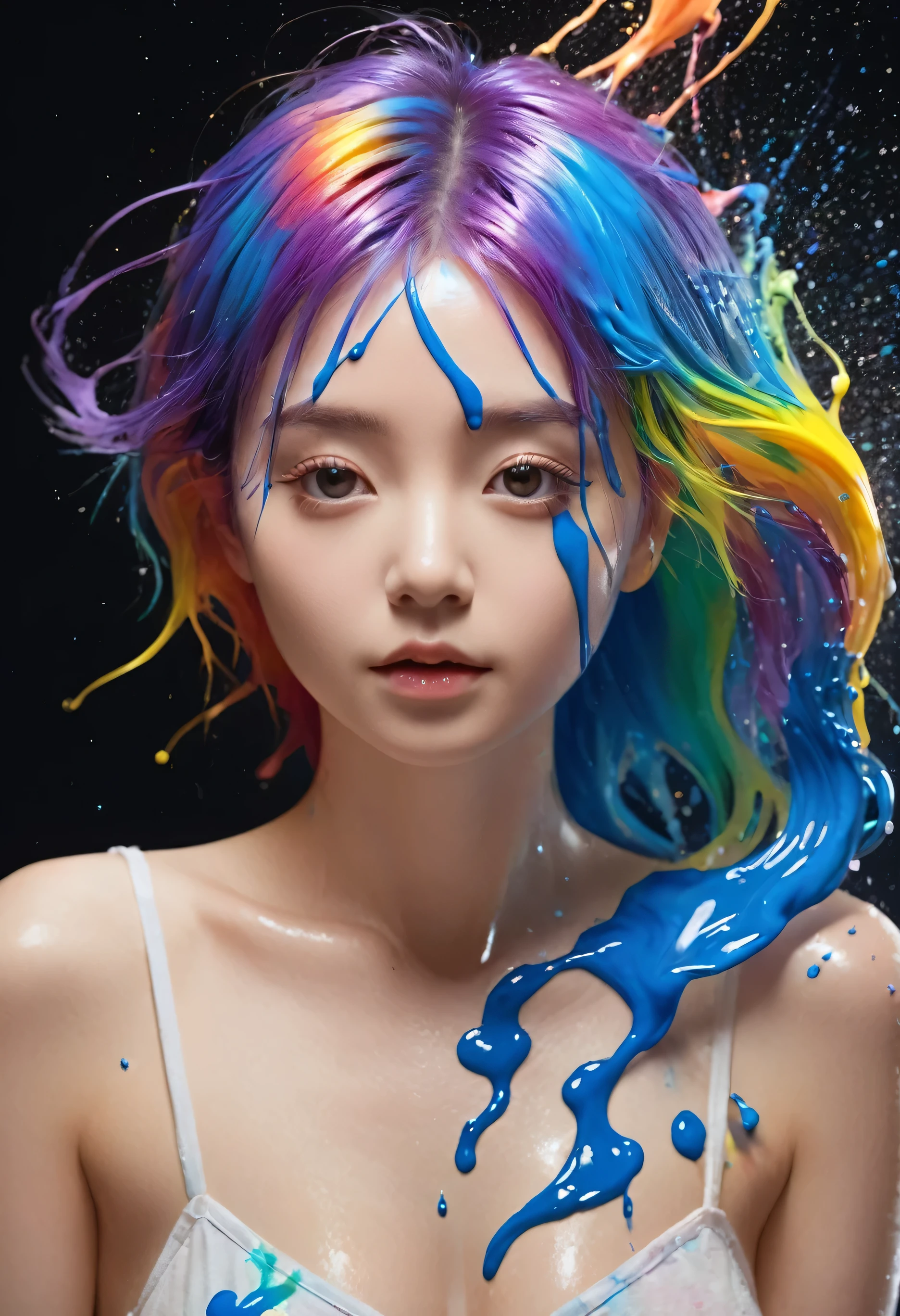 (Level Difference:1.8),(Paints collide、Splatter on canvas),(Written boundary depth),(Flat Color:1.1,(Theme)),1 person,Poster,, Young Face, Embarrassed expression, short hair, Completely naked, Medium Bust, (((She is getting liquid dye painted on her bare body with a brush..:1.4))), ((I see many hands holding brushes:1.4)), (Applying liquid dye to bare skin:1.4), full body female love,Strong winds,thick smoke,,(liquid dye for rainbow hair:1.1) I drew，anti-gravity,stringy viscous liquid,(Paint splashes:1.3),liquidity,Amazingly beautiful, masterpiece, Detailed Background,Super high quality model, wonderful background,Abstract Beauty, Volume, Painting,Blowing,Romantic lighting,Scattered under the surface,Shine,8k,High resolution, wonderful,Ray Tracing,Human Development Report,Divine Light,((hard nipples erect:1.4)), (nipples pointing up:1.4),