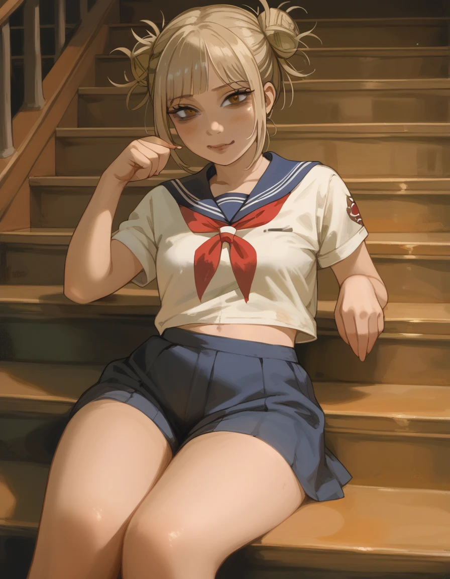 Himiko Toga teniendo sexo delicioso and spreading her legs on some stairs