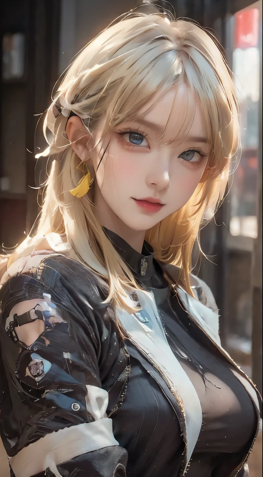 ((best qualtiy)), ((tmasterpiece)), (the detail:1.4), 3D, A beautiful cyberpunk female image,hdr（HighDynamicRange）Yellow hair，tattoo，Ray traching,NVIDIA RTX,Hyper-Resolution,Unreal 5,Subsurface scattering、PBR Texture、post-proces、Anisotropy Filtering、depth of fields、maximum definition and sharpness、Many-Layer Textures、Albedo e mapas Speculares、Surface coloring、Accurate simulation of light-material interactions、perfectly proportions、rendering by octane、Two-colored light、largeaperture、Low ISO、White balance、the rule of thirds、8K raw data、