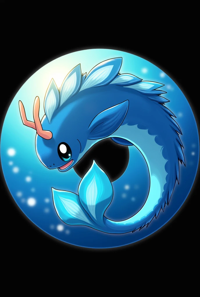 Digital 2D Artwork，Sticker style，Chibi style，A cute mermaid chibi，Blue and white fish tail，The head and tail form a ring，Blue and white fish head，Happy face，Cute big eyes，antlers，Simple background，（Best quality，4K，8k，high resolution，masterpiece：1.2），Ultra Detail，（lifelike，Photorealism，照片级lifelike度：1.37），Underwater lighting，Ocean Palette，Vivid proportions，Depth of Darkness，Fine detail description，Beautiful detailed eyes，Clear focus，Physically Based Rendering，major，Bokeh，Deep sea environment。