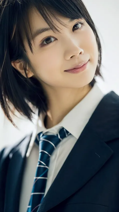 1 girl, (white shirt with mavy tie, wearing a navy blue jacket:1.2), very beautiful japanese idol portraits, 
(raw photos, highe...