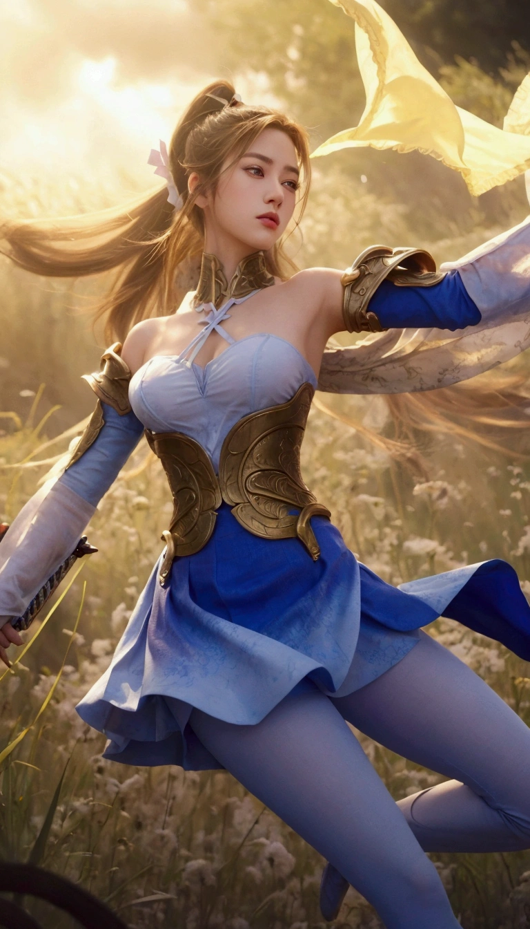 a close up of a beautiful with a sword in a field, artgerm detailed, style artgerm, extremely detailed artgerm, ! dream artgerm, ig model | artgerm, artgerm. high detail, artgerm style, style of artgerm, as seen on artgerm, artgerm lau,  realistic, 4k 