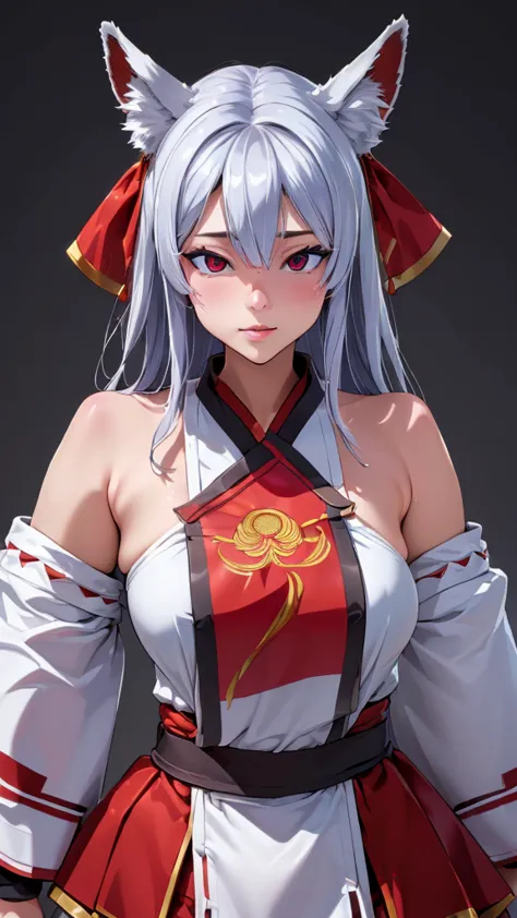 ((ultra-detailed,photorealistic,ultra-high resolution,highest quality,8k,tabletop:1.3)), fox girl,miko,small breasts,mesugaki,mi...