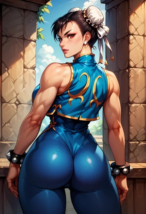 score_9, score_8_up, score_7_up, break, score_9, 1girl, chun-li (\street fighter)\, black hair, brown eyes, makeup, eyelashes, s...