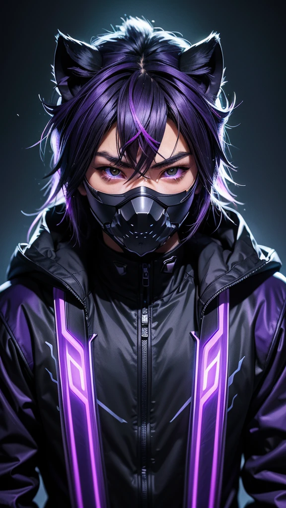 ((Anime Style))、Best Quality、High image quality、(Simple design)、((thin)),(((Full Face Helmets))),cyberhelmet、All faces are hidden by masks、((<xml><input>一人のthinの男</input></xml>))、((He wears a mask that resembles a combination of a monkey and a lion...))、Rider Suit、combat uniform、City at night lit up with purple and green neon lights、Dark Hero、Black jacket,villain