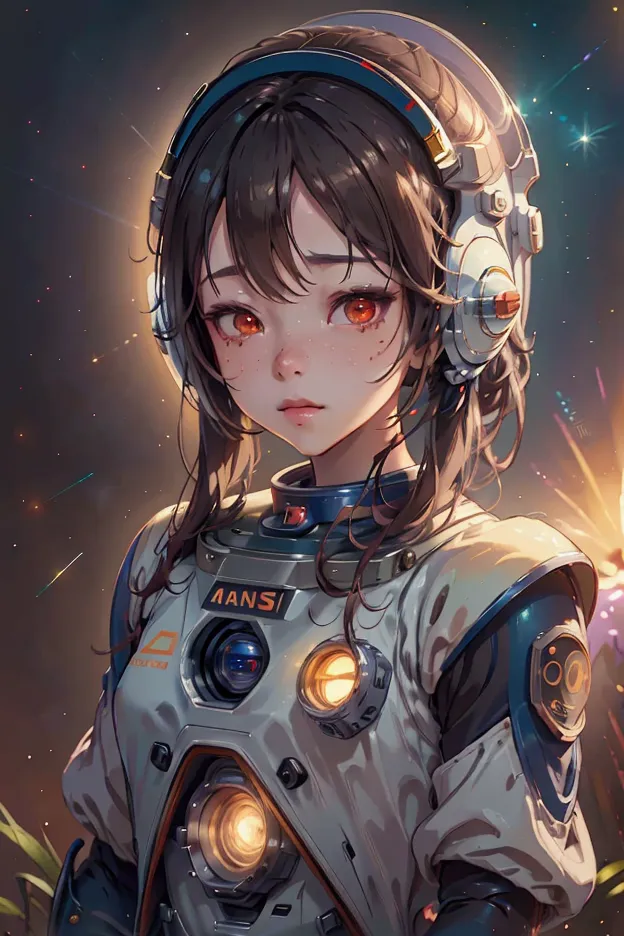 anime girl in space suit with helmet and glowing eyes, portrait anime space cadet girl, portrait armored astronaut girl, ross tr...