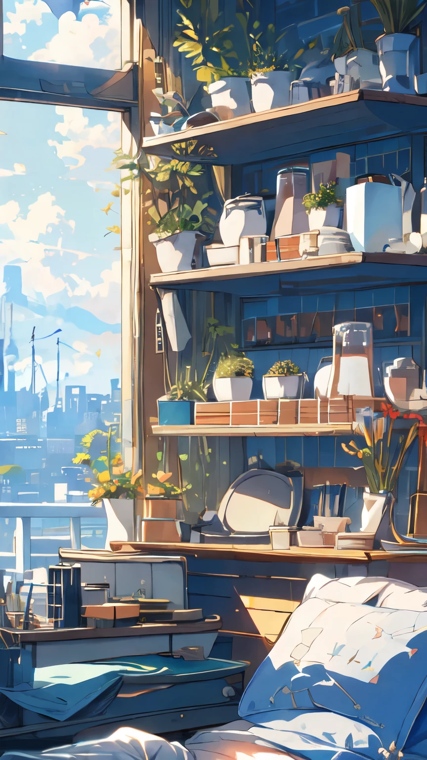 (masterpiece:1.2), Best Quality,Pixiv,Fun animated scenes,
scenery, cityscape, city, nullscraper, building, window, cloud, null, food, indoor, computer, Books, bed, table, clock, pillow, No humans, chair, cake, monitor, cup, dish, nullline, To lie, High resolution, High resolutionR, 8k