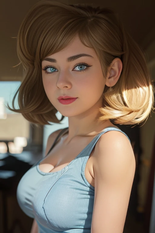 (The best quality, 4k, 8K, High Resolutions, masterpiece:1.2), Ultra detailed, detailed face, detailed lips and eyes......, nice makeup , attractive appearance, Expressive face, realistic,
TO BREAK  Loud ,beautiful caucasian woman with shoulder length messy wavy blonde hair,short blonde hair , brown eyebrows, big blue eyes, light skin, slim and athletic, hair covering one eye,
TO BREAK (horse riding), (dynamic  pose), beautiful outfit  ,nice smile,  Soft sunlight illuminating the scene, Subtle movement of the wind in the hair, cheerful expression, gloomy atmosphere, suave, Natural lighting that emphasizes your features......, Subtle shadows that add depth and dimension to the image......, ( teenager) , posing sexy , nice makeup , red lips , blue eyeshadow , full body , modelo 18 year old teenager , 1 teenager , Lori Loud , beautiful outfit