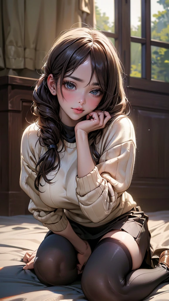 (random porn pose),(random hairstyle),(Highest image quality,(8k),ultra-realistic,best quality, high quality, high definition, high quality texture,high detail,beautiful detailed,fine detailed,extremely detailed cg,detailed texture,a realistic representation of the face,masterpiece,Sense of presence),sweater,tight mini skirt,stockings,Engineer boot