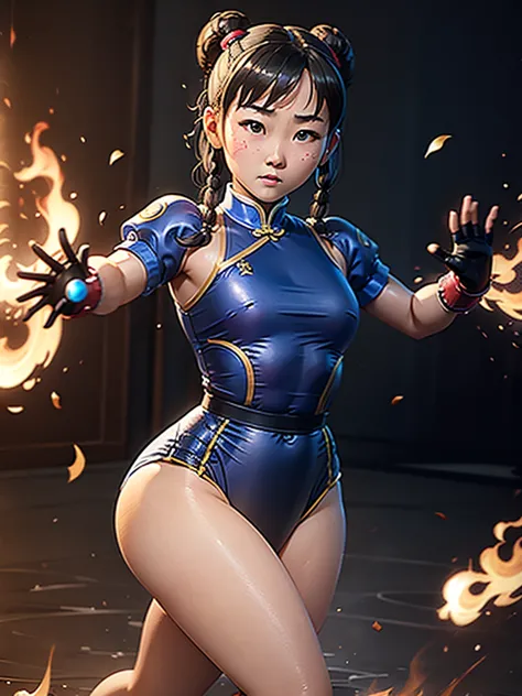 mongolian girl, 12, chun li outfit, leotard