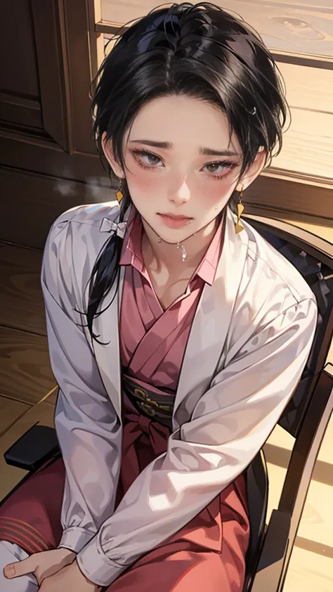 (t masterpiece, high resolution, ultra - detailed:1.0),(1male:1.2),1boy,kashuu kiyomitsu,ponytail,earrings,beautiful boy、black h...