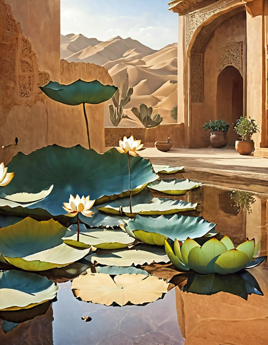 (work of art, best quality: 1.2),Desert，1 lotus flower，floor,Ultra HD, work of art, high detail, high quality, best quality, alta refloorução