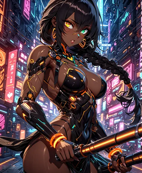 black woman, sensuous, curvaceous, carnal,cool, powerful, (wearing cybernetic  grim reaper mask, cyberpunk mecha ninja, mecha ho...