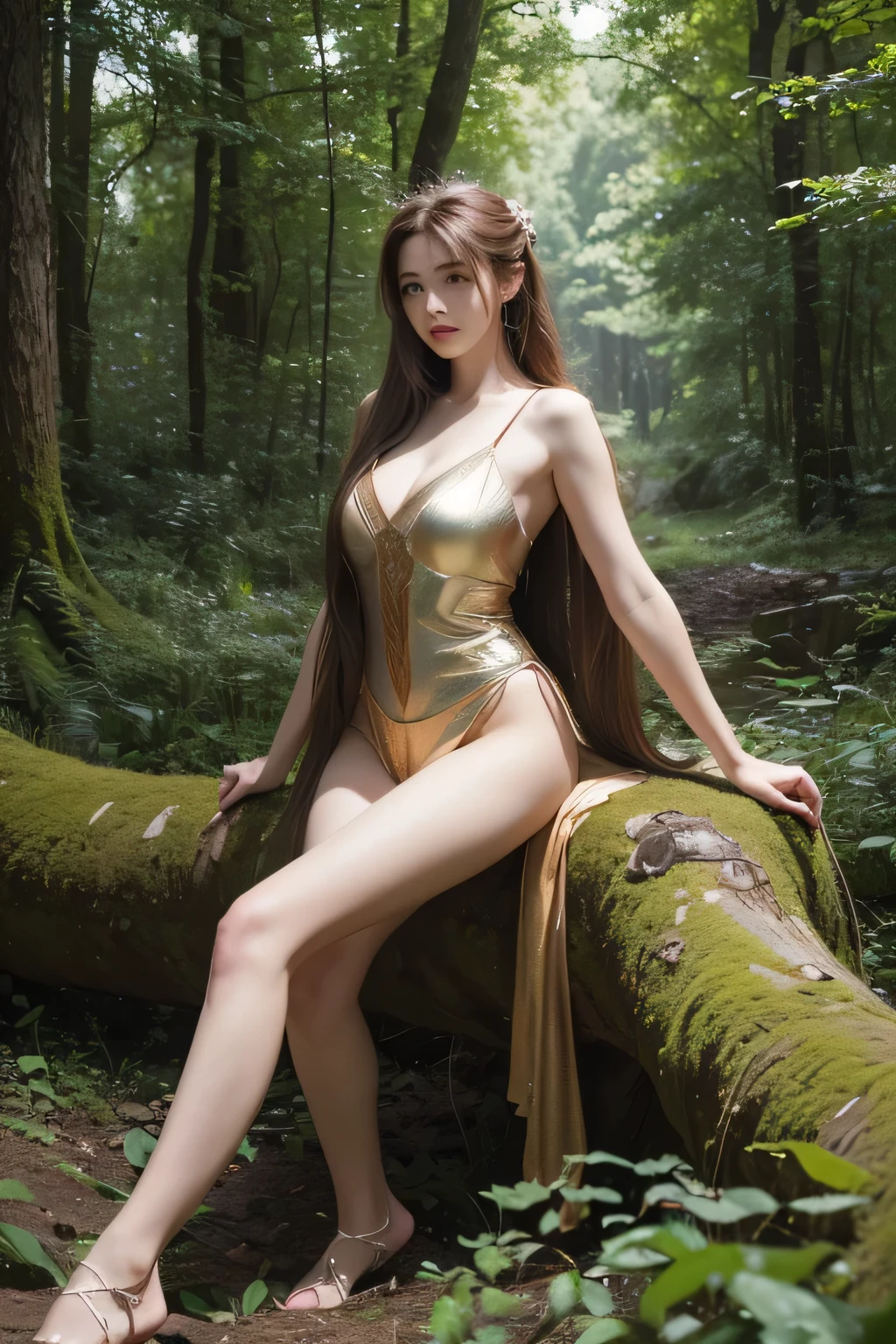 ((masterpiece，Highest quality，Best image quality，high resolution，lifelike，RAW photos，8k，Highly detailed CG composite 8k wallpaper))，（Huge and stunning goddess shots，Very hot and sexy，Incredibly beautiful，Perfect proportions，Perfect hands，Standing in the woods