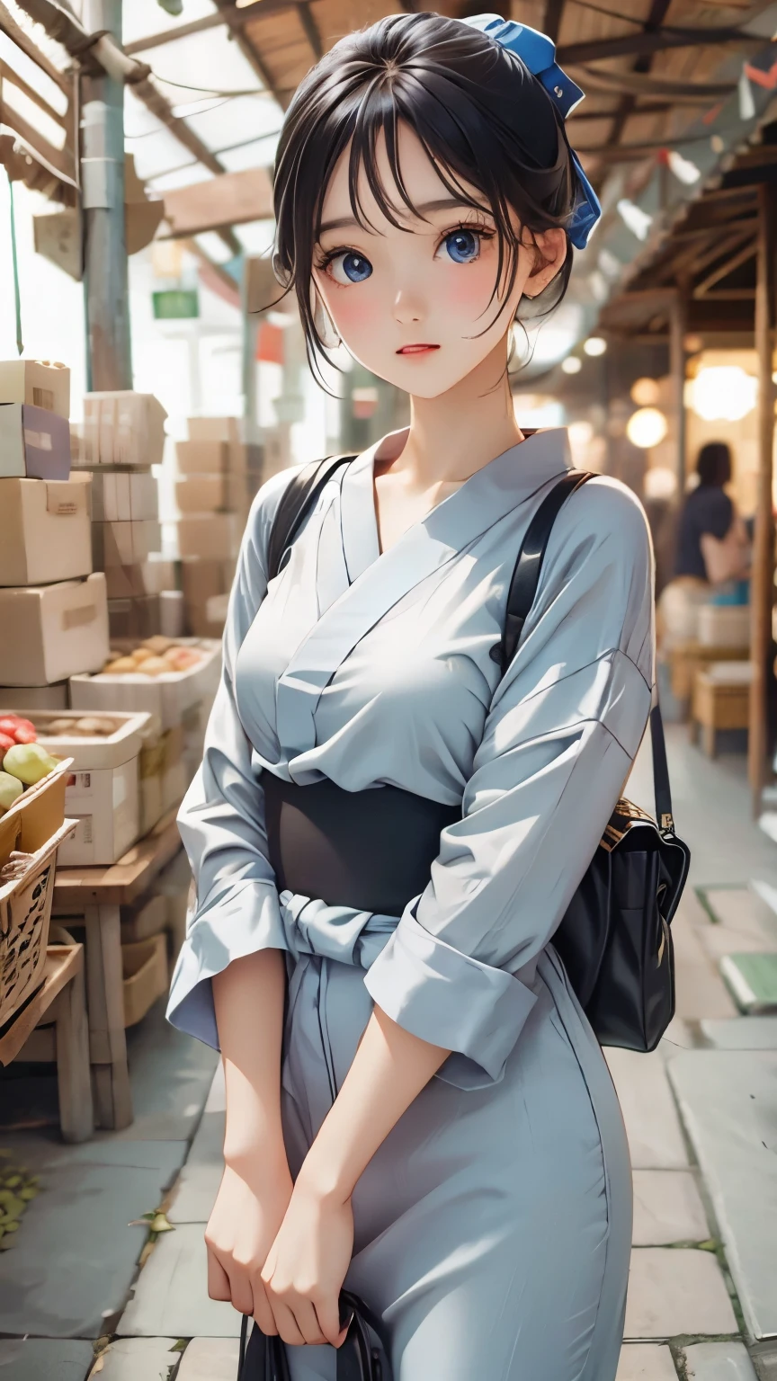 ((masterpiece, Highest quality, Super Definition, High definition)), alone, beautiful girl, Shining Eyes, Perfect Eyes, , Blue Theme, Yukata, firework