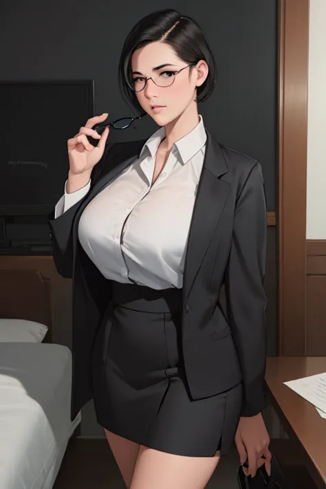 nsfw, masterpiece, best quality, ultra-detailed, semi-realistic, detailedfacialfeatures, 1girl,wearing stylish executive clothes...