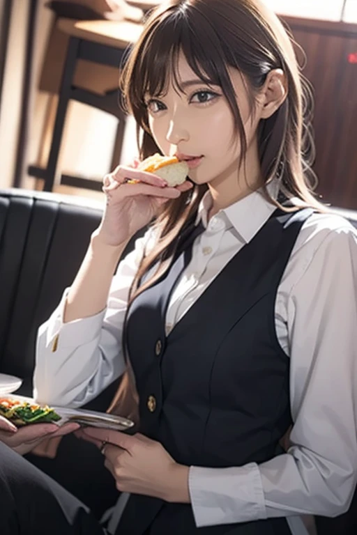 Eating with a female subordinate at a family restaurant、Ladies Suits