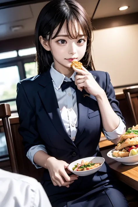 eating with a female subordinate at a family restaurant、ladies suits