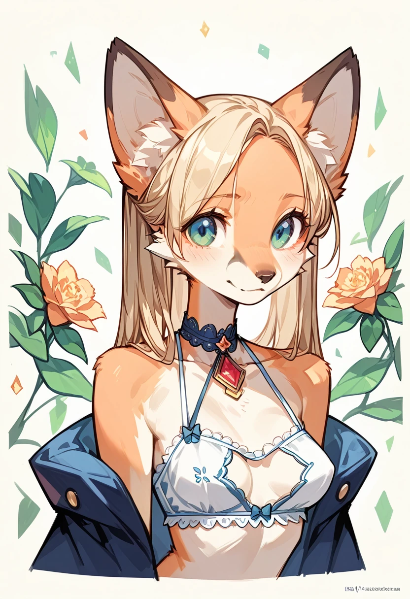 (masterpiece, Best Quality: 1.2),(cute girl:1.6),(hi res), ((Masterpiece)) , ((Best Quality)), illustartion, woman's, Fox, average breasts, upper body, furry, Modest, with lace lingerie,