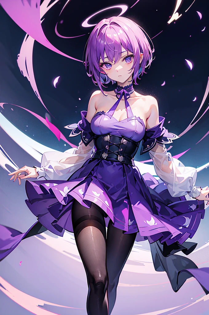 Best Quality　Highest quality　One character　Draw a face carefully　High-definition anime-style face　Super Glowing Skin　Light purple short hair　Dangerous Beast　Light purple bat print pantyhose　A beautiful boy from the neck up　From the neck down she&#39;s a succubus　Confused face　Sit down and touch your body