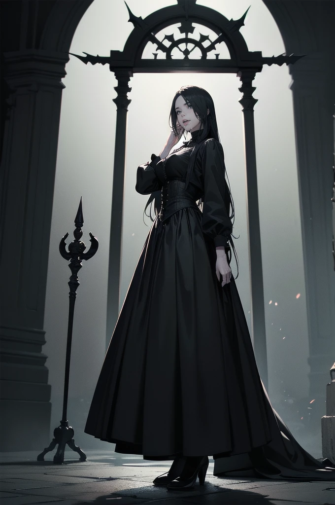 beautiful girl、cute、baby face、smile、Long skirt、Black pumps、.(Best Quality,4K,High resolution,Masterpiece 1.2),Very detailed,Real 1.37,Spooky altar background,Dark fantasy,Black color scheme,Ominous atmosphere,Eye-catching,Storytelling,anatomy,Anime Style,Concept Art,Inappropriate behavior,Scythe Face,beautiful, Delicate facial features, pale Skin, Dark Background, Cinema Lighting, Dramatic Shadows, Gothic, Gloomy atmosphere, Dark fantasy, One person&#39;S, Red cheeks, ,(Blood splatter 1.3),Scary smile, smile,Angel Design, TwiSted smile、Bloody,(Blood splatter 1.3),skull,Horror Style, ((Fantasy Sweet Ta Frill Black Costume)), ((Flowing black hair)), Female Curves, Sexy flat stomach, Perfect hands, Perfect anime character face, (Black Dress)), Standing, ((邪悪なsmile)), ,(Dark fantasy1.3), Steam circulation, Moonlight Illumination, night lighting, (Blood splatter 1.3),アニメAngel Design, Gothic Gothic建築、architecture、Western architecture、Fantasy World、,Victorian city, Skeleton Gas Light,Absurd, High resolution、 ((Tabletop)), ((Best Quality)), (Very detailedな), ((Very detailed)), (beautiful), ((cute)), (nfsw1.8), One personで,(1.6)、beautiful face、Full Body Ezbian、pale, beautiful肌、Big Breasts、beautiful黒いの髪、Long Hair、優しくsmileむ、Dark building ruins、(snow white&#39;Frill dress 1.3)、(暗い廃墟はBloody 1.3)、Low angle full body shot、(glasses 1.2)、(Creepy 1.3)、(The girl lost a lot of blood.......1.3)、(クレイジーなsmile1.6)、Spirits、(Blood dripping from the mouth 1.3)、（glasses 1.5）、Wearing glasses、Droopy eyes、Gothicドレス、Bangs, Long Hair, Black Hair、