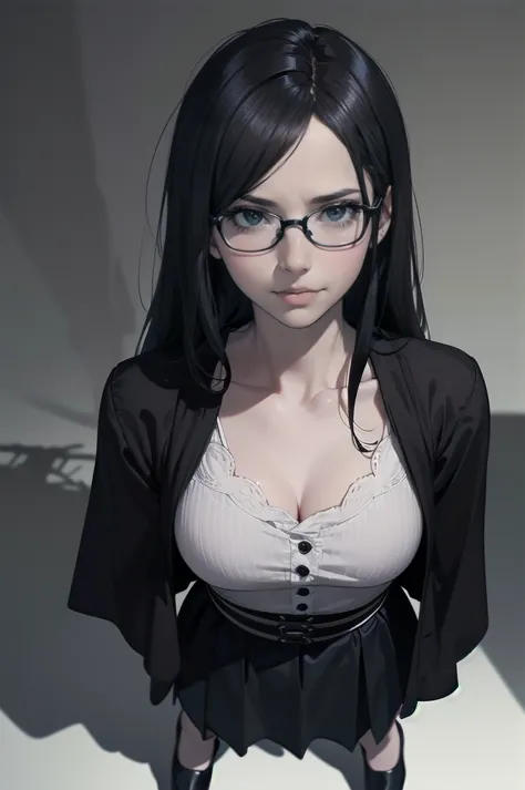 shadow face、beautiful girl、cute、baby face、smile、glasses、droopy eyes、black hair、綺麗なblack hair、straight hair、bangsぱっつん、gothicドレス、l...