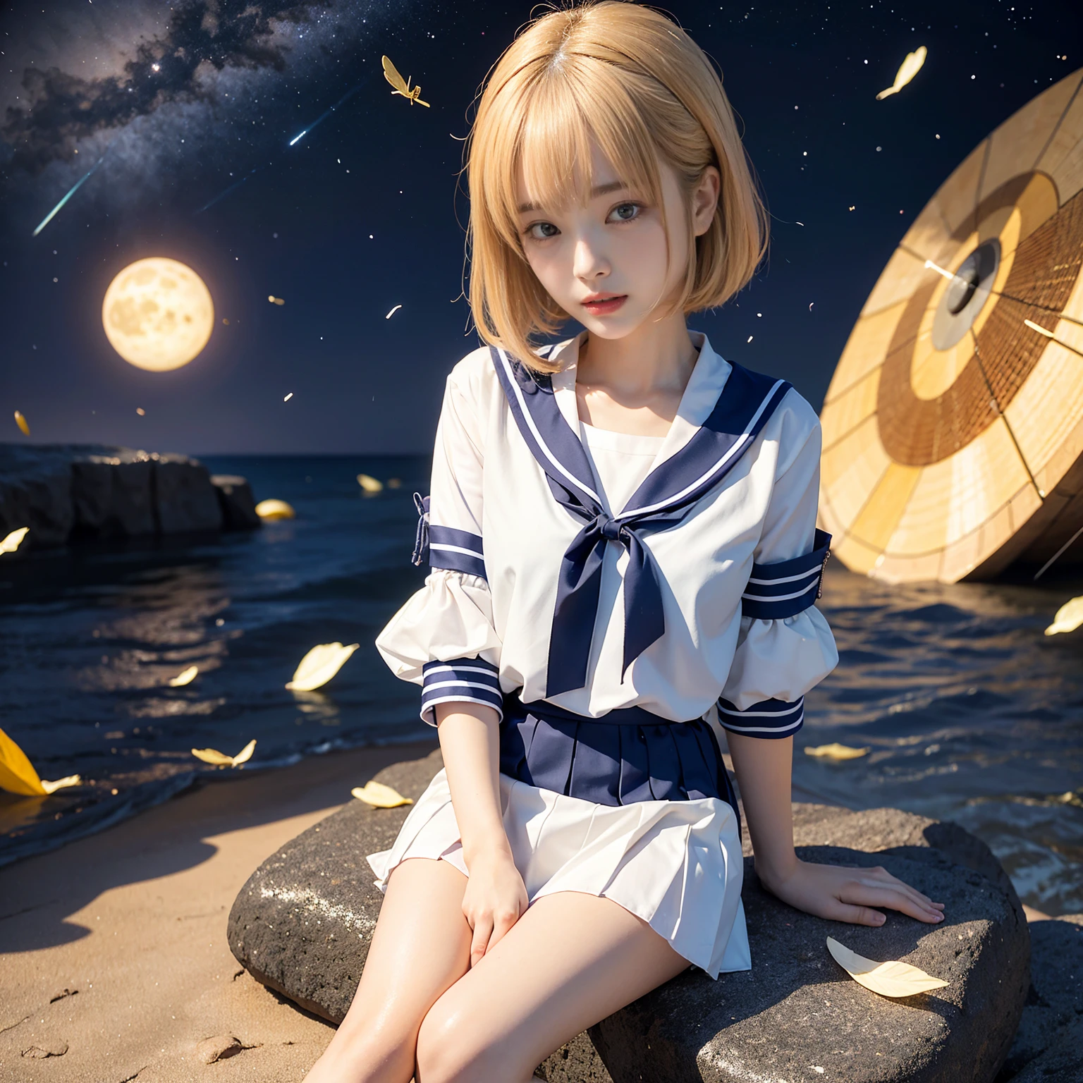 sailor suit、embarrassing、one beautiful woman、detailed face、fine hands、<xml><input>fine legs</input></xml>、(debris flies, highest quality:1.2), 8k, official art, chest、cute、I can see your panties、tug on skirt、 Planet, trending on cgstation, extrasolar planet, official art, mar planet,  Sakimi-chan, Five Fingers Photos&#39;body of, Full body Esbian、sailor suitの美しさ、cool look、 (masterpiece) (highest quality) (become familiar with) (8k) (movie lighting) (sharp focus) (complicated)black hair、、Small chest、laughter、incredibly stupid, (beautiful girl, cute face, turn back, gold ornaments in hair、naked、Close up of chest, gardenia, Viola family, space , looking at the viewer, film grain, chromatic aberration, Boobs sharp focus, face light, dynamic lighting, cinematic lighting, become familiar withな目と顔, (cute tie、1 part:1.2)