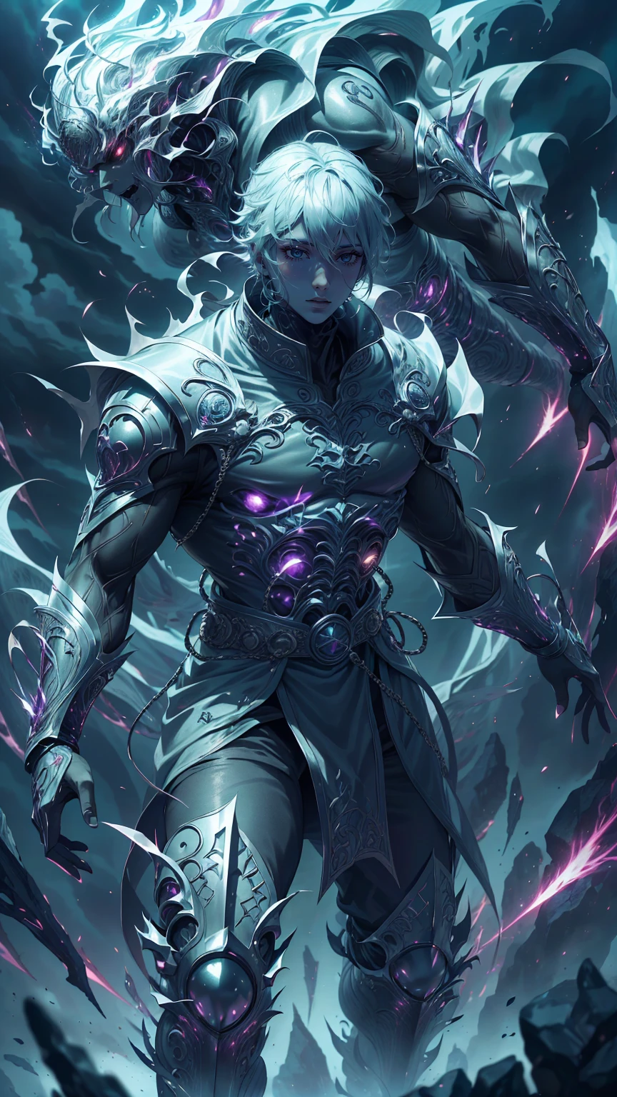 epic anime style, purple lightning, evil temperament, 20-year-old male shadow assassin, glowing black aura, shadow supervisor, handsome face, brilliant and majestic. Beautiful standard body and complete body structure. full body shot of a man with lightning in his hand, an epic anime about a purple energy man, in a battle stance with dark hair and glowing eyes looking at the viewer. Cool Gapmoe Yandere, menacing look, gintama's Hijikata Toushirou, inspired by Masanobu Okumura, the originator of the anime art style, Nobutaka Ike, the night war rages behind him. Highest image quality 8K, details everything 8K.