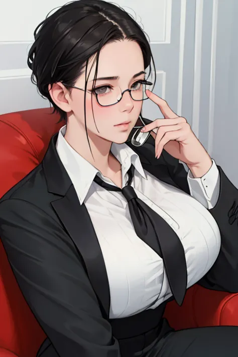 nsfw, masterpiece, best quality, ultra-detailed, semi-realistic, detailedfacialfeatures, 1girl,wearing stylish executive clothes...