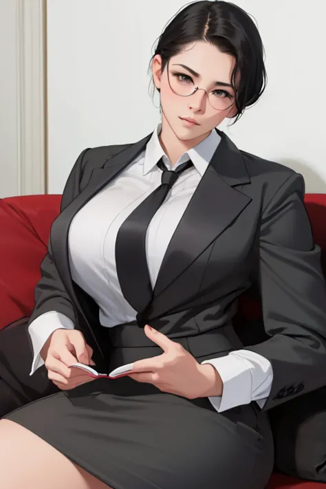 nsfw, masterpiece, best quality, ultra-detailed, semi-realistic, detailedfacialfeatures, 1girl,wearing stylish executive clothes...