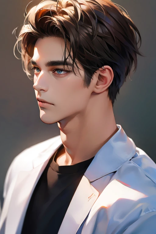 (Best quality,4K,8K,a high resolution,masterpiece:1.2),ultra detailed,(realistic,photorealistic,photo-realistic:1.37),3 man,Beautiful anime,portraits,strong,masculine,dark hair,Sharp jawline,Mesmerizing eyes,Perfectly styled hair,confident expression,bright colors,dynamic lighting,Brown eyes,(Black T-shirt),(dark skin),((mature man, man 40 years old)), (square jaw), CEO, Office Background