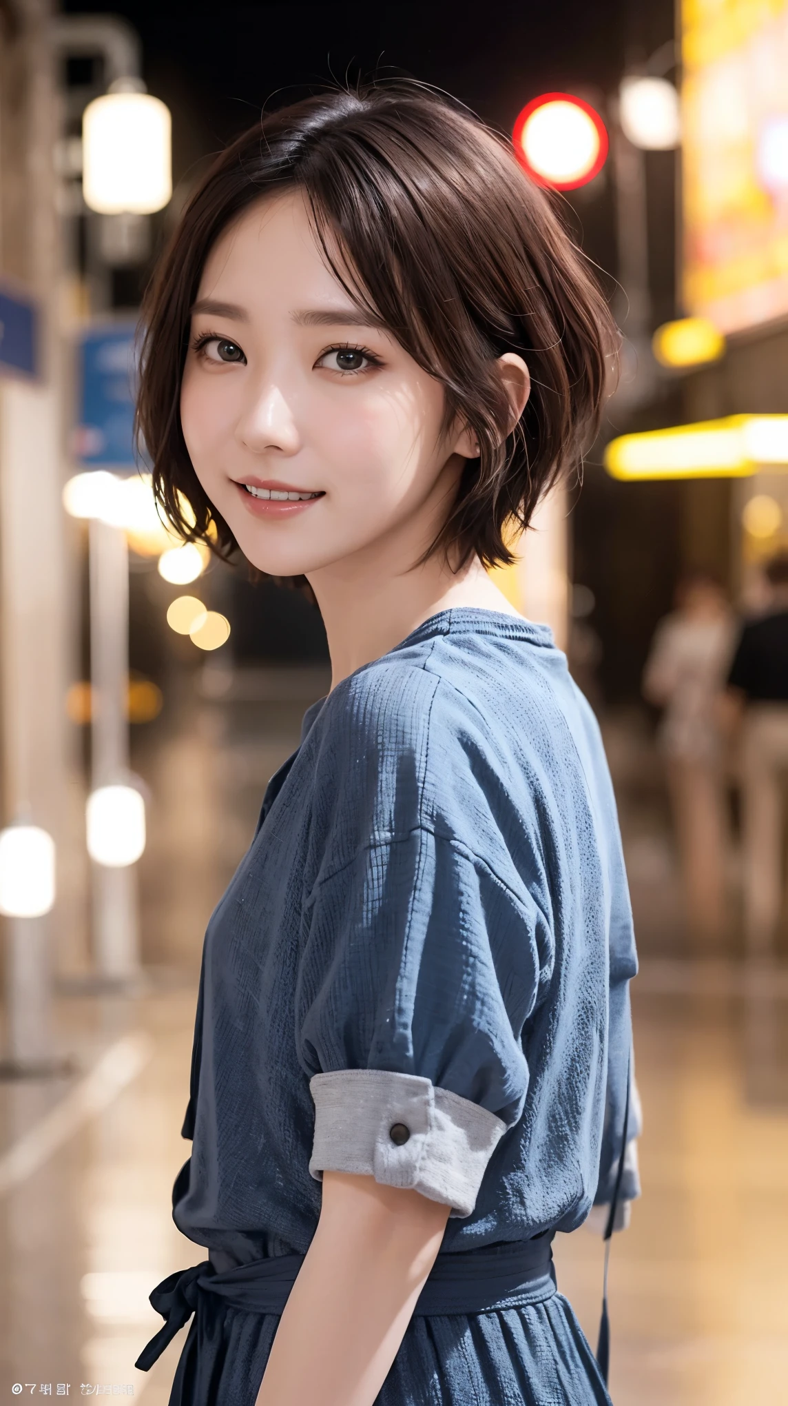 masterpiece, Best Quality, Highest quality, beautiful girl, Cute Face, 8k, Official Art, RAW Photos, When you go out in the city during the hot season, please wear cool clothes., (Asymmetrical Short Hair＋Short cut:1.3), Teen, Face Light, Film Grain, chromatic aberration, Sharp focus, Please give me your gaze, Very happy smile, Show me your little teeth, Dynamic Lighting, Cinema Lighting, ID photo, Photo of your face, Upward glance, Staring at the audience