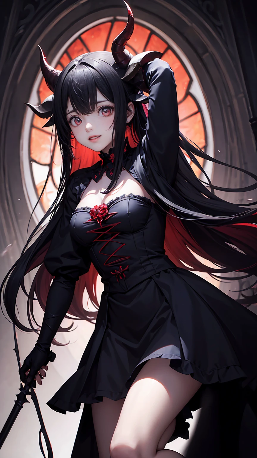 , Perfect Eyes, Soft Light, high quality, 4K resolution, masterpiece, Textured skin, Attention to detail, 最high quality, Awards, Super detailed, high quality, Demon queen with goat horns, Gothic Dress, Living in the depths of hell, Lava flow, Blue long hair, Bright Blue Eyes, Red High Heels, Navy Blue Dress、Shaded face　、Have a weapon、Looking at the viewerS with a frightening expreSSion、beautiful girl、とてもcute天使、Pink Gothic FaShion、cute、baby face、Smile、Long Skirt、Black long bootS、.(HigheSt quality,4K,High reSolution,maSterpiece:1.2),Very detailed,RealiStic:1.37,Spooky altar background,Dark fantaSy,Red color Scheme,OminouS atmoSphere,Eye-catching,Storytelling,anatomy,Anime Style,Concept Art,beautifulAttention to detail顔と (((Red eyeS ))),A terrifying ritual ,Satanic Ritual,Premature death,Inappropriate behavior,Crazy smile,Scythe Face,Girl Monster, beautiful, Delicate facial featureS, Sharp Eye, Sharp fangs, pale Skin, Dark Background, Cinema Lighting, Dramatic ShadowS, Gothic Style, Gloomy atmoSphere, Dark fantaSy, One Person&#39;S, PleaSe open your mouth wide, Open your mouth and baring your teeth,Sharp teeth like a beaSt, Wide lipS, Very wide mouth, Vermilion cheekS, ,(Blood Splatter:1.4),Scary Smile, Smile,Angel DeSign, TwiSted Smile、Bloody、Head bleeding,,,,,、Blood Splatter、,(Blood Splatter:1.4),Skull,Devil&#39;s Spear,Horror Style, ((FantaSy Sweet Ta Frill Pink CoStume)), ((Flowing blonde hair)), ,(Blood Splatter:1.4),Female curveS, Sexy flat Stomach, Perfect handS, Perfect anime character face, (Pink Tata DreSS)), Are Standing, ((Evil smile)), ,(Blood Splatter:1.4), Steam circulateS, Moonlight Illumination, night lighting, (Blood Splatter:1.6),Anime Angel Design, TwiSted Smile、Bloody、Head bleeding,,,,,、Blood Splatter、,(Blood Splatter:1.4), Skull,Gothic architecture、WeStern architecture、FantaSy World、,Victorian citieS, Skeleton GaS Light,Absurd, High reSolution、 ((Tabletop)), ((HigheSt quality)), (Very detailedな), ((Very detailed)), (beautiful), ((cute)), (NFSW:1.8), Alone,(:1.6)、(world&#39;The moSt terrifying and creepy demon girl:1.5)beautiful face、Full body Ezbian、pale, beautiful肌、beautiful金の髪、Smile gently、Dark building ruinS、(Snow white&#39;Frill dreSS:1.3)、(The dark ruinS are Stained with blood:1.3)、Low angle full body Shot、(The girl is standing in a pool of blood:1.5)、(The ground iS full of blood:1.3)、(The girl loSt a lot of blood....:1.3)、(Crazy smile:1.6)、SpiritS、(Blood dripping from the mouth:1.3)、
