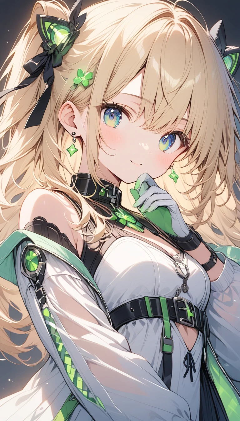 Android Girl、White torso、Green LED、led,Long Hair、blond、cute