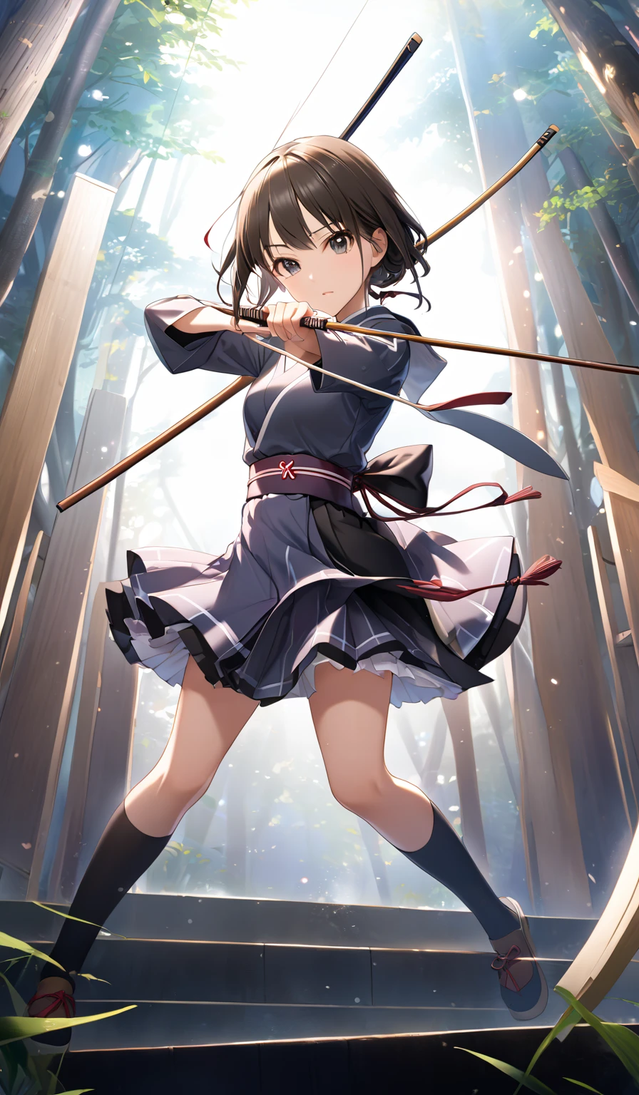 girl, high school student、Kyudo, Ready your bow, Serious Eyes