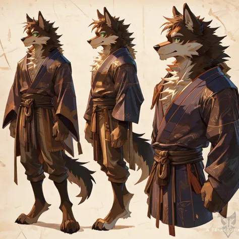 (solo male:1.2), anime - style drawing of a werewolf, thick dark brown fur, pov furry art, furry art!!!, commission for japanese...