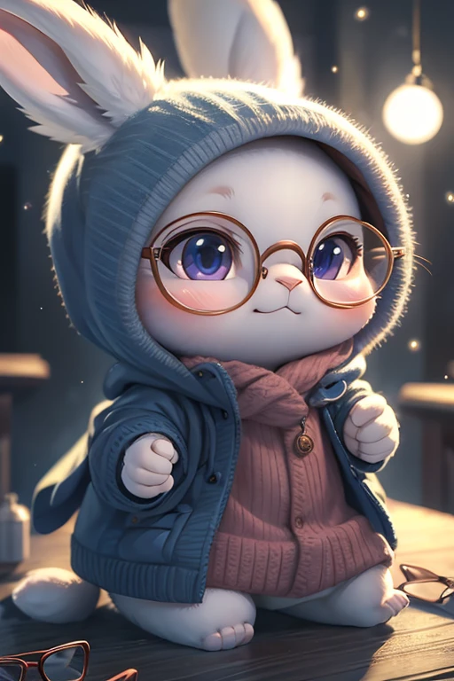 Best Quality、masterpiece、High sensitivity、High resolution、Detailed Description、On a moonlit night、Transform into a rabbit、Glasses、