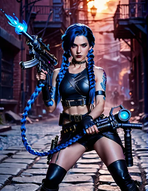 cinematic photo professional of a beautiful ((ohwx woman)), blue braided black hair, colorful makeup,  inspired by the character...