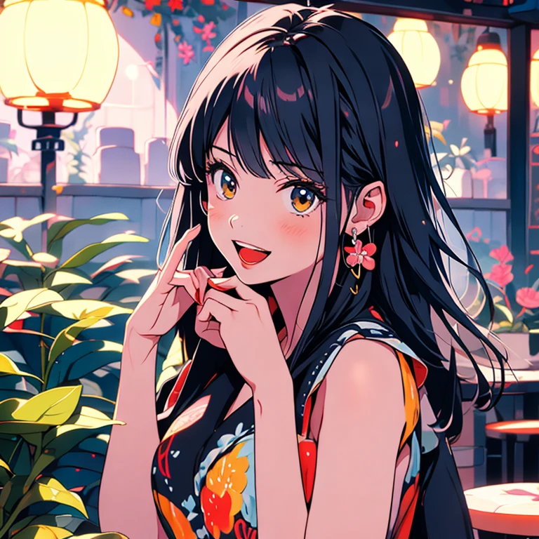 masterpiece, Best Quality, High resolution, One Girl, Detailed face, Red cheeks, Anime CG Style, Mid-chest, (1 girl:D-UP), Good lighting, Perfect body, Sakura Kinomoto, Glossy lips, city, garden, Light Smile Idol Dress