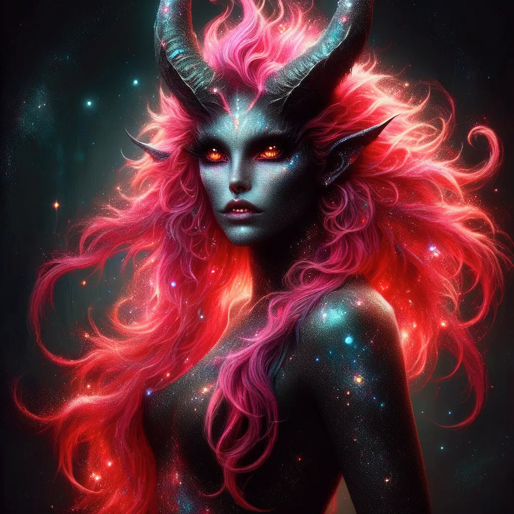 brightly colored hair of a woman with horns and horns on her head, epic fantasy art style hd, colorfull digital fantasy art, epi...