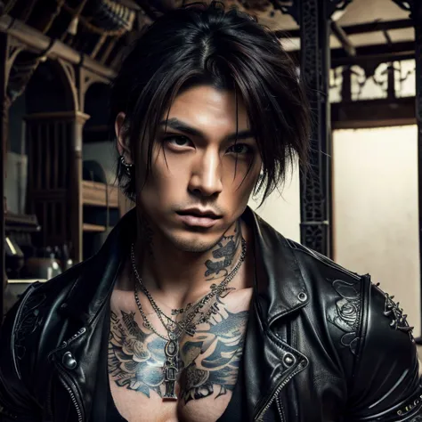 1 man, male, japanese man, visual kai hairstyle, ultra detailed face and body, hyperrealistic, realistic representation, muscula...