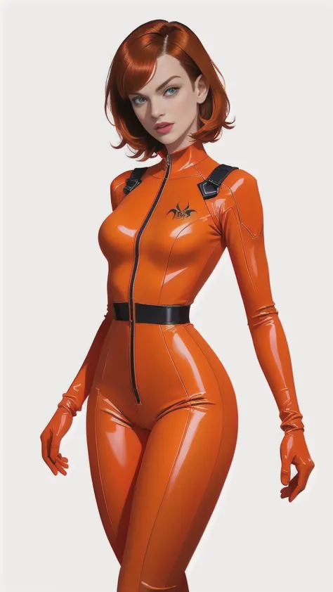 a woman in an orange jumpsuit posing for a picture, milla jovovich, wearing orange prison jumpsuit, leeloo outfit, winona ryder,...